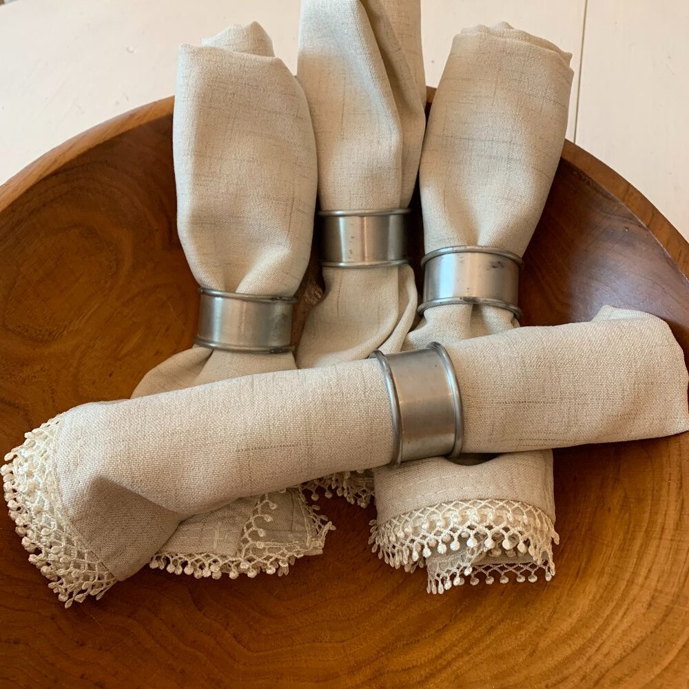 Vintage Pewter Napkin Rings with Patina Set of 4